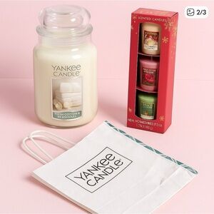 🎁✨ Yankee Candle Holiday Gift Set – Large Fresh Cotton Jar + 3 Festive Minis